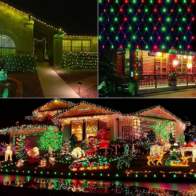11.5ft x 5ft Christmas Net Lights Outdoor, 360 LED Net Lights with 8 Modes, Connectable, Timer, Waterproof Low Voltage Bush Mesh Fairy String Light for Yard Bush Christmas Indoor Decor (Red & Green)