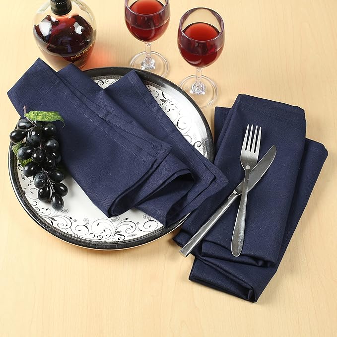 Cloth Napkins Set of 12 Cotton Linen 18x18 Inch - Soft Durable Washable - Ideal for Farmhouse Party Spring Summer Easter - Perfect Everyday Use Table Linen - Navy Blue