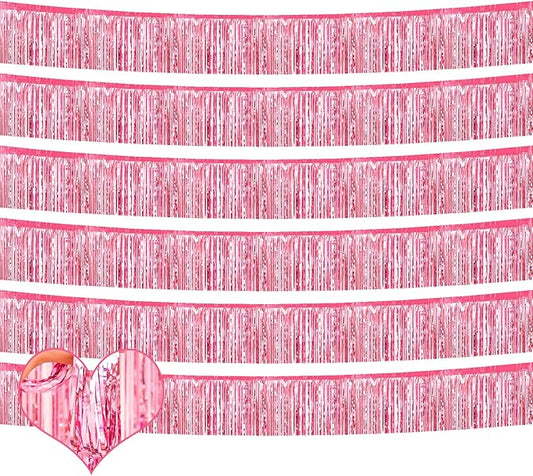 6 Pack 10 Feet Foil Fringe Garland Metallic Tinsel Banner Wall Hanging Curtain Streamers Backdrop for Parade Floats Bachelorette Wedding Birthday Party Thanksgiving Christmas Decorations(Pink)