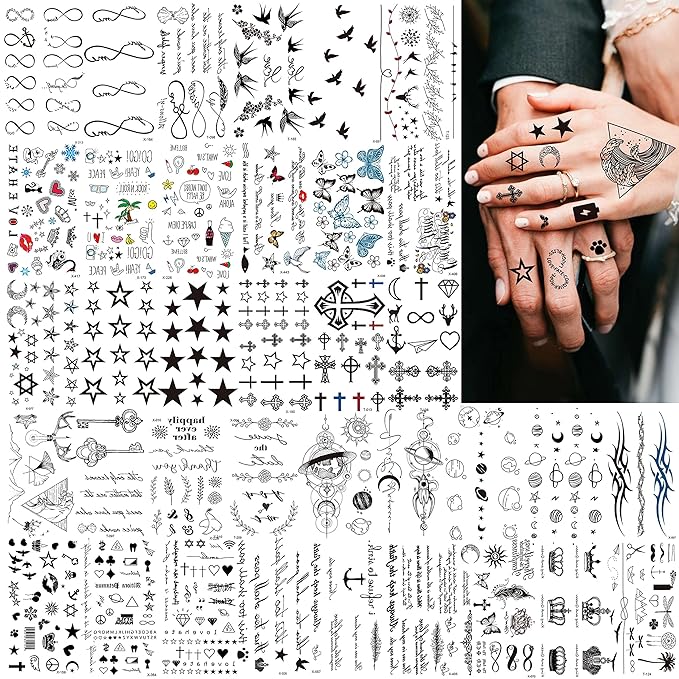 COKTAK 66 Sheets Small Black Animals Temporary Tattoos For Women Men Kids Finger Arm, Tiny Space Moon Halloween Tattoo Stickers Adults Teens Girls Boys Hands, Fake Tattoos That Look Real And Last Long