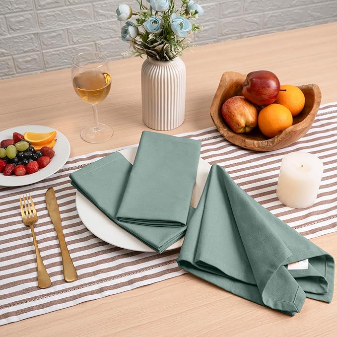Blue Needles Solid Cloth Napkins Set of 6 Hunter Green 100% Cotton Dinner Napkins 18x18 inches - Soft, Reusable, Absorbent & Washable Fall Thanksgiving Linen, Ideal for Events, Parties & Everyday Use
