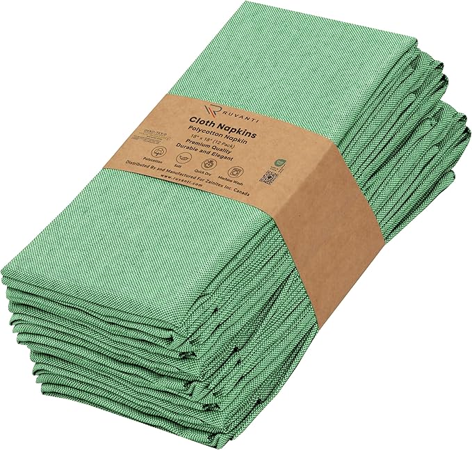 Ruvanti Cloth Napkins Set of 12, 18x18 Reusable Napkins Cloth Washable, Soft & Durable Table Napkin, Poly Cotton Fabric Dinner Napkins for Parties, Christmas, Thanksgiving, Weddings - Amazon