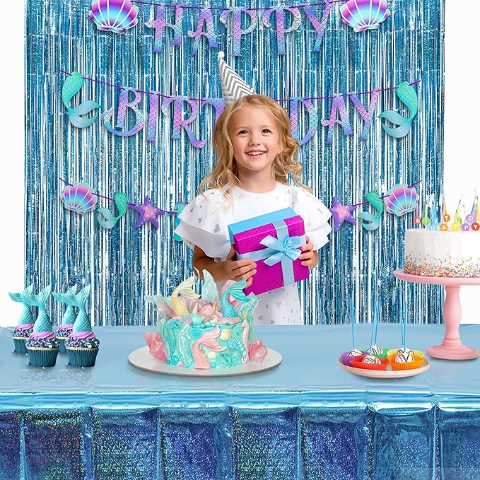 GREATRIL Blue Party Table Cover Decoration Tablecloth for Frozen/Winter onederland/Under Sea/Ocean Theme Party Decorations Rectangle Tablecover with 54'' x 108'' - 2 Packs