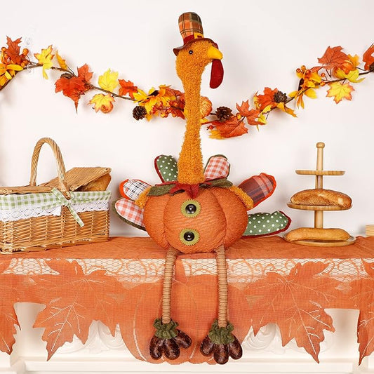 FORUP Thanksgiving Turkey Table Decoration, 32 Inch Turkey Doll for Autumn Fall Harvest Halloween Home Decorations, Male