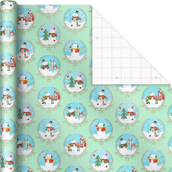Hallmark Christmas Wrapping Paper Rolls, Holiday Gift Wrap (Pack of 3: 120 sq. ft. ttl) Storybook Critters, Snowmen, Green and Blue Plaid