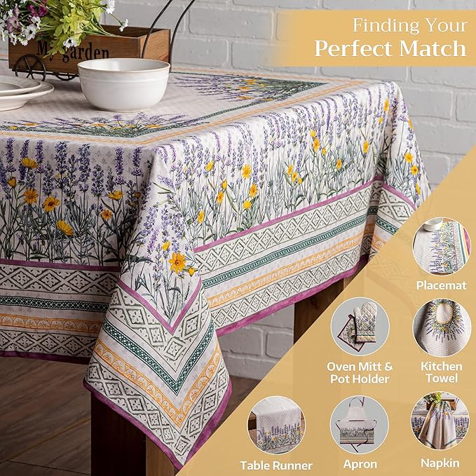 Maison d' Hermine Table Cloth Rectangle Table 100% Cotton 70 x 90 Inches Tablecloth Reusable Decorative for Dining Room, Farmhouse, Home, Party, Festive & Wedding Spring Summer - Fanny Lavender