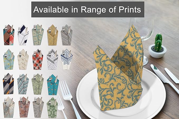 RUVANTI Cloth Napkins Set of 12 Cotton 100%, 18x18 Inches Napkins Cloth Washable, Soft, Absorbent. Cotton Napkins for Parties, Christmas, Thanksgiving, Weddings, Dinner Napkins Cloth - Vine Spirals