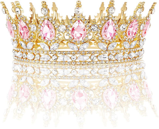 Gold Crown for Women, Crystal Queen Tiaras Headband Wedding Bridal Hair Accessories, Birthday Party Prom Cake Topper