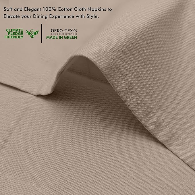 Ruvanti Premium Cloth Napkins Set of 12, 18x18 Inches, 100% Cotton, Washable, Soft & Absorbent, Perfect for Wedding, Christmas, Thanksgiving Dinners - Light Taupe