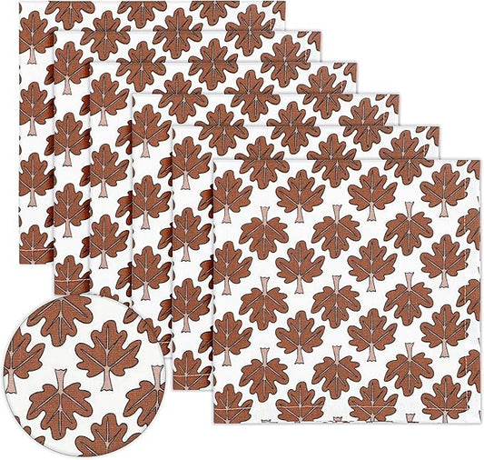 PurpleEssences Fall Harvest Thanksgiving Napkins 18x18 Inch,Set of 6-100% Cotton Autumn Leaves Print - Reusable, Washable Dinner Napkins for Home, Kitchen & Parties - Fall Maze