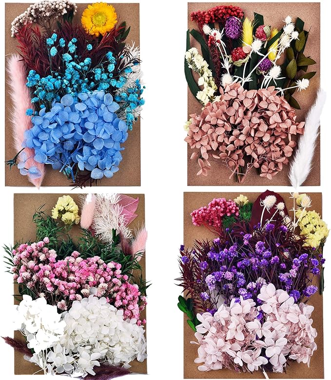 DALARAN 4 Pack Pressed Dried Flowers Multiple Colorful Pressed Flowers for Craft Resin Jewelry Making Art Craft DIY