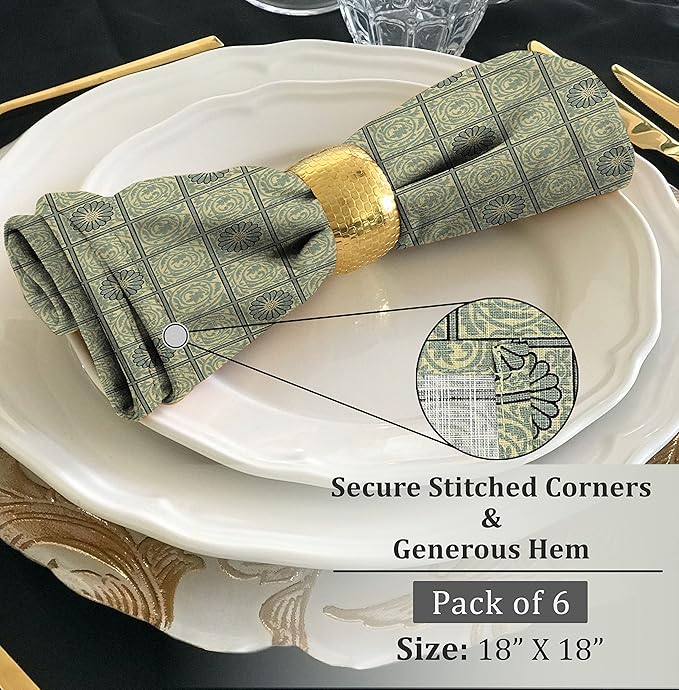 RUVANTI Cloth Napkins Set of 6 Cotton 100%, 18x18 Inches Napkins Cloth Washable, Soft, Absorbent. Cotton Napkins for Parties, Christmas, Thanksgiving, Weddings, Dinner Napkins Cloth - Floral Tiles