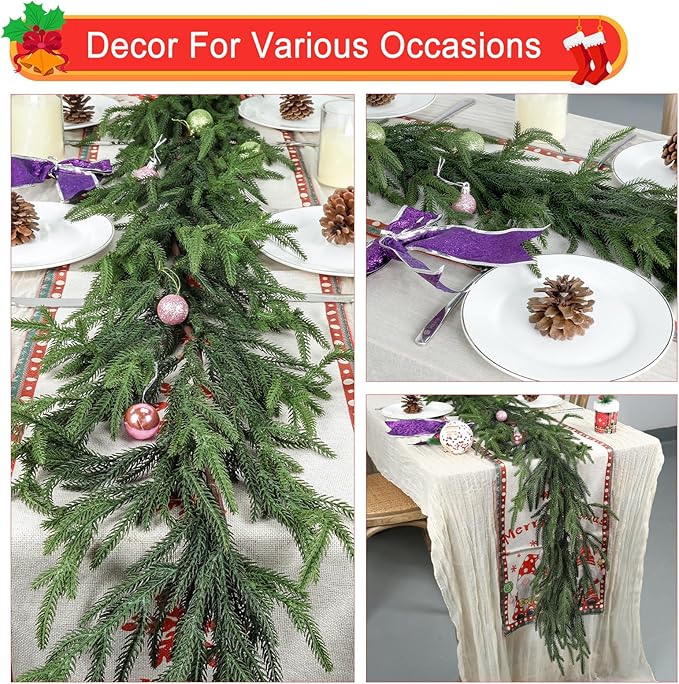 Artgar 16 Ft Pine Garland - Real Touch Pine Garland - Artificial Greenery Christmas Garlands - Green Cedar Garlands for Mantel Staircase Tabletop Home Indoor Outdoor Winter Christmas Decor