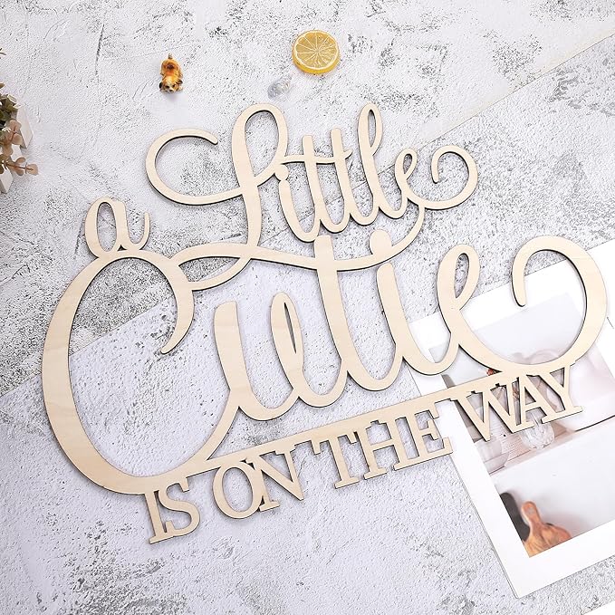 Little Cutie Wooden Sign - cc Unfinished Wood Sign Decorations for Baby Showers, Gender Reveals & Party Photo Props (Little Cutie Wooden Sign)