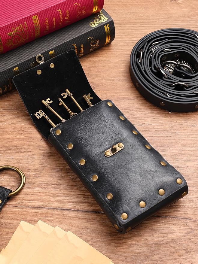 Ultrafun 3pcs Renaissance Belt Accessories Faux Leather Medieval Viking Chain Belt Bag Skirt Hike Ren Faire Costume