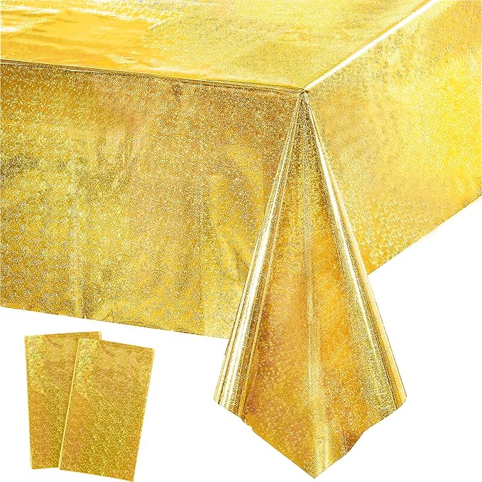 GREATRIL Gold Party Table Covers Disposable Tablecloth for Birthdays Party/2026 NYE/Graduations/Ceremony Decorations Rectangle Tablecover 54'' x 108'' - 2 Packs