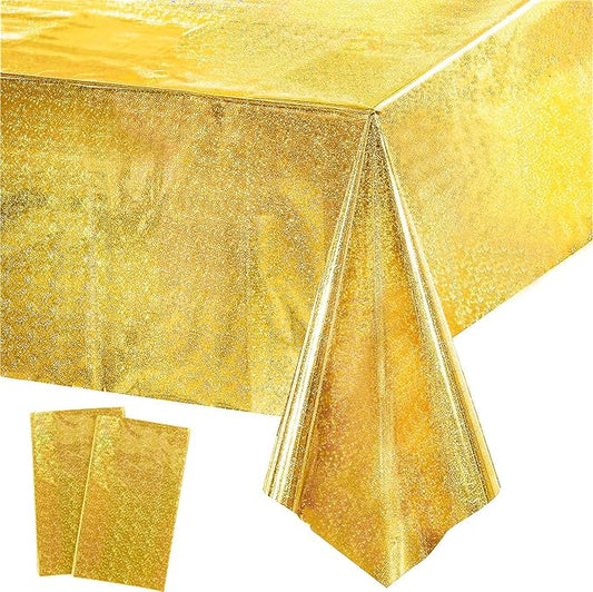 GREATRIL Gold Party Table Covers Disposable Tablecloth for Birthdays Party/2026 NYE/Graduations/Ceremony Decorations Rectangle Tablecover 54'' x 108'' - 2 Packs