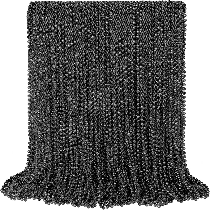 100 PCS Black Bead Necklaces, Black Mardi Gras Beads, New Year Eve Necklaces, 33 Inch Round Halloween Beaded Necklaces, Party Beads for Mardi Gras, Christmas, Halloween, New Year Party Favors