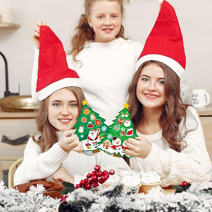 CY2SIDE 12PCS Christmas Tree Scene Art Craft, Make Your Own Xmas Scene, DIY Creative Santa Claus Sticker for Kids Classroom Activities, Christmas Theme Games Party Favors