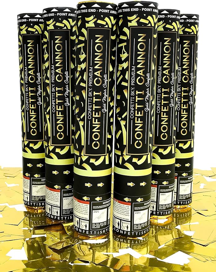 Confetti Sky [6 Pack] 12 Inch Confetti Cannons | Gold Confetti Poppers for Wedding Celebration, Birthday Party, Pranks, Graduation, Christmas Eve and New Year Celebration