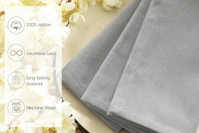 PurpleEssences Set of 6 Cloth Dinner Napkins 100% Cotton 18x18 Inch - Soft Durable Washable - Ideal for Farmhouse Party Christmas Holiday Winter - Perfect Everyday Use Table Linen - Ash Grey