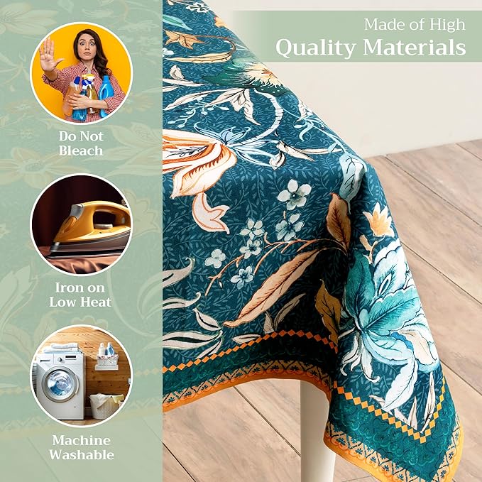 Maison d' Hermine Table Cloth Rectangle Table 100% Cotton 70 x 108 Inches Fall Tablecloth Reusable Everyday Use for Thanksgiving Christmas Decorations Dining Farmhouse Party (Luxury Loft - Dark Teal)