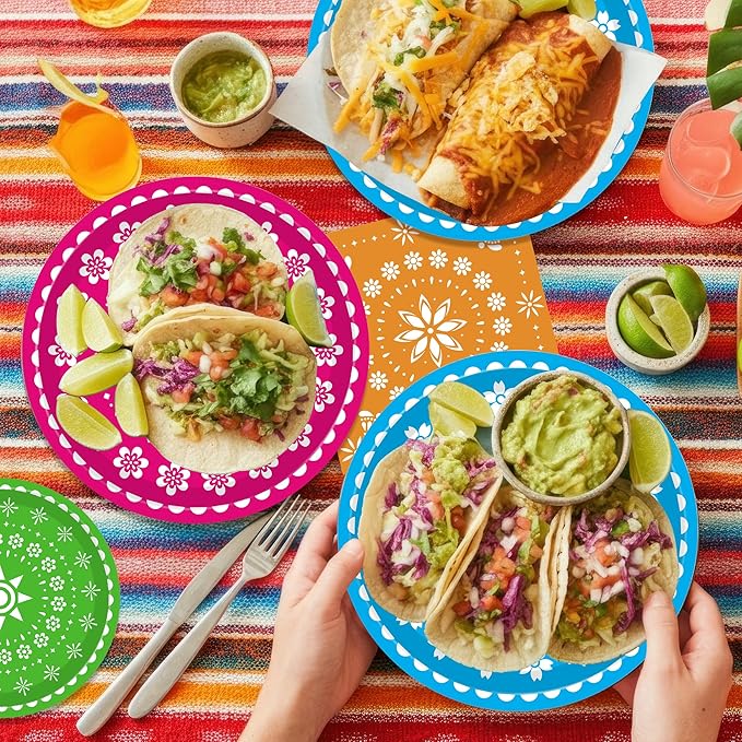 120PCS Mexican Fiesta Plates and Napkins Party Supplies, Cinco De Mayo Party Decorations Tableware Set for Mexico Taco Carnival Colorful Carnival Birthday Pinata Platters Dance Party Serves 20