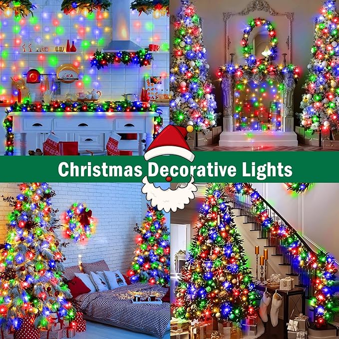 SAUIRS 197FT 500 LED Christmas Lights Outdoor String Lights with 8 Modes Timer Waterproof Fairy Light Plug in for Outside Indoor Party Xmas Palm Tree Yard Wedding Decorations(Multicolor)