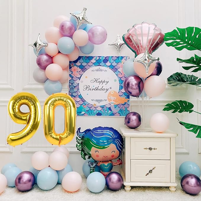 Smlpuame 40 inch Number Balloon 0-9 Gold Large Number 90 Balloons,Digital Balloons for Birthday Party Celebration Decorations Supplies, Helium Foil Number Balloons for Wedding Anniversary