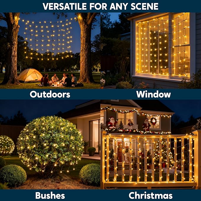 Joiedomi 100 Warm White Christmas Net Lights for Indoor & Outdoor Decorations, Christmas Eve Night Decor, Christmas Tree, Bushes