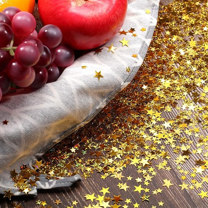 Hestya 60g Star Confetti Glitter Table Confetti Metallic Foil Stars for Christmas Party Wedding Festival Decorations(Glitter Gold Set,10mm and 6mm)