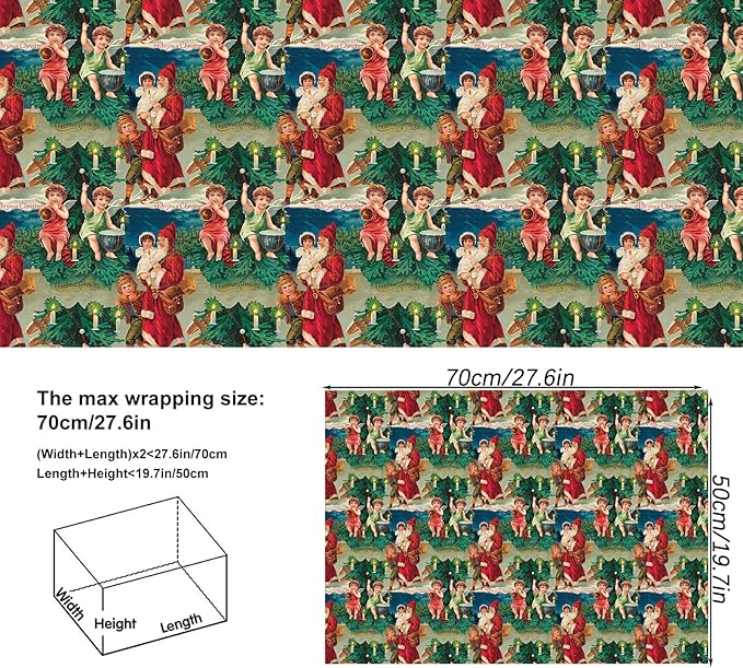 Vnaaem Vintage Christmas Wrapping Paper for Women Girls Boys Men - Retro Xmas Wrapping Paper for Winter Christmas Birthday Holiday - 20 X 28 Inches (6 Folded Sheet)