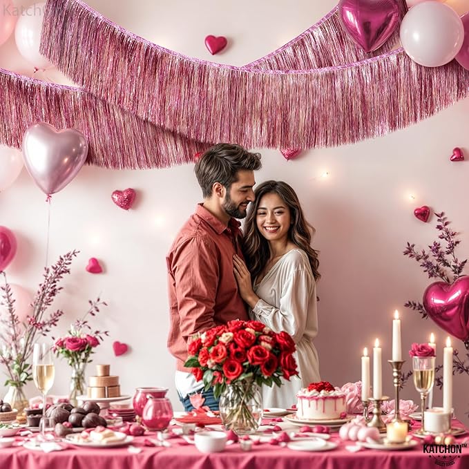 KatchOn, XtraLarge Pink Fringe Banner - 6.5 Ft,Pack of 2 | Fringe Garland, Pink Streamers for Birthday,Gender Reveal, Bachelorette Party Decorations | Flamingo Party Decorations