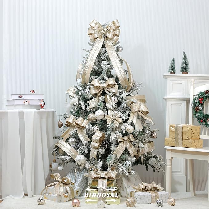 Champagne Velvet and Glitter Wired Christmas Ribbon 2.5 Inch – 10-Yards Roll for Tree Decorations, Gift Wrapping, Wreaths, and DIY Crafts