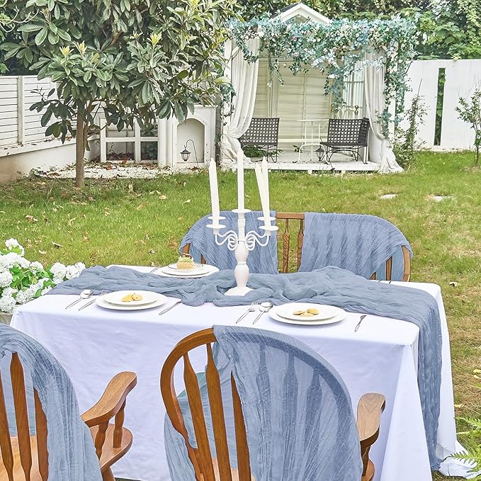 IVAPUPU 1 Pcs Cheesecloth Table Runner - 10ft Dusty Blue Boho Gauze Cheese Cloth Table Runners for Baby Shower Decoration Wedding Party Summer Garden Farmhouse