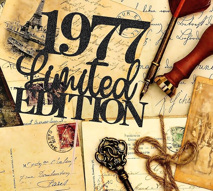 Limited EDITION 1977 Cake Topper - Black Glitter Happy 48th Birthday Party Cake Decoration Supplies, Cheer to 48 Years Cake Bunting Decor for 48th Birthday Party Photo Booth Props