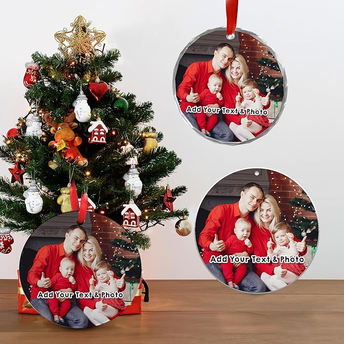 Personalized Crystal Christmas Ornaments with Photo, Custom Christmas Photo Tree Glass Ornaments, Elegant Crystal Keepsake for Family, Couples, Weddings & Christmas 2025 Gifts (#PGO01)