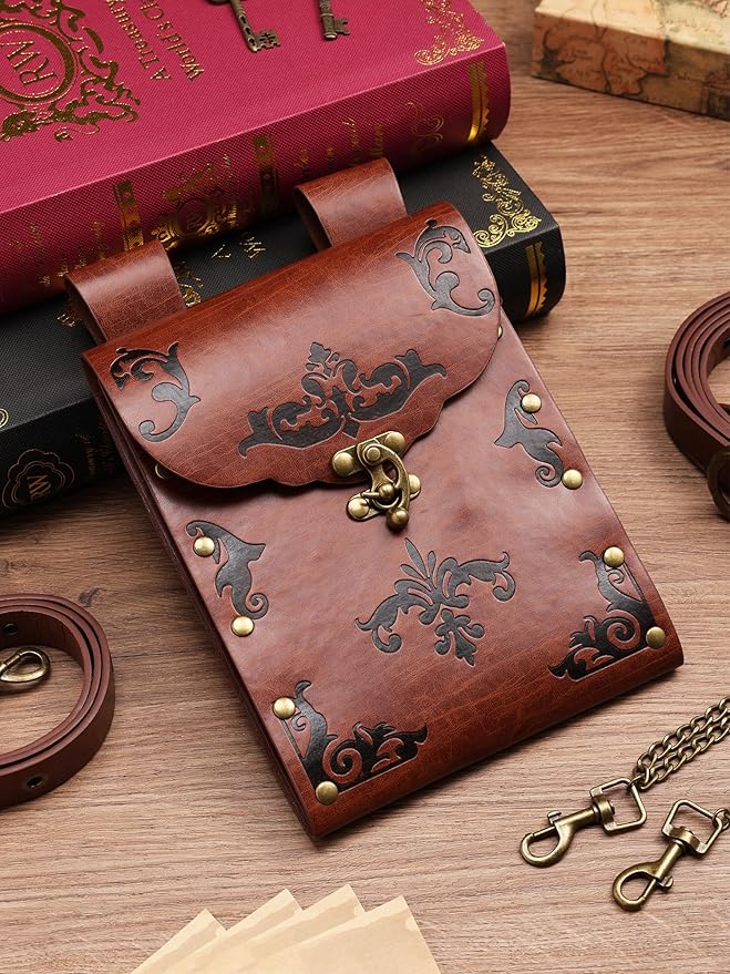 Ultrafun 3pcs Renaissance Belt Accessories Faux Leather Medieval Viking Chain Belt Bag Skirt Hike Ren Faire Costume