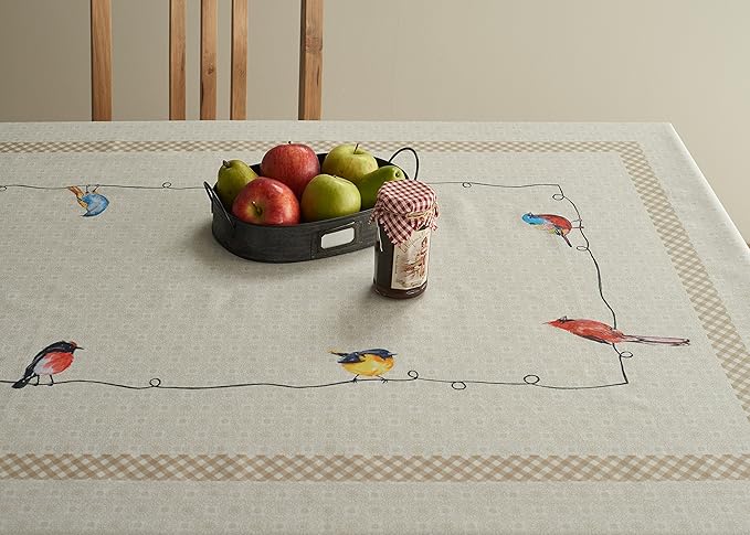 Maison d' Hermine Table Cloth Square Table 100% Cotton 54 x 54 Inches Tablecloth Reusable Decorative for Dining Room, Farmhouse, Home, Party, Festive & Wedding Spring Summer - Birdies On Wire