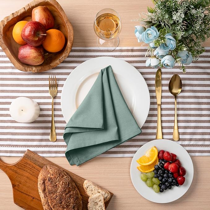 Blue Needles Solid Cloth Napkins Set of 12 Hunter Green 100% Cotton Dinner Napkins 18x18 inches - Soft, Reusable, Absorbent & Washable Fall Thanksgiving Linen, Ideal for Events, Parties & Everyday Use