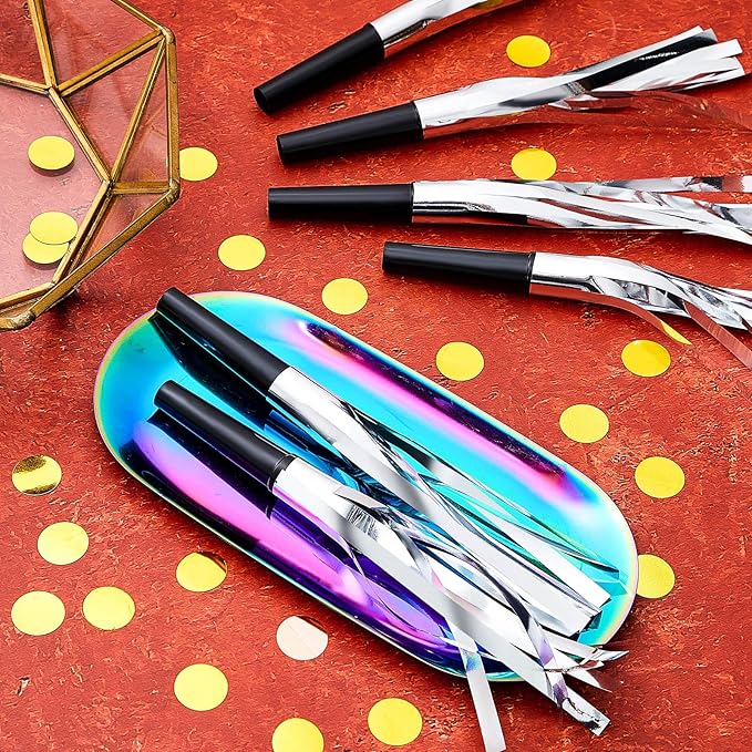 200 Pcs Party Blowers Noise Makers Horns Blowout Clappers Noisemakers for Halloween Christmas Birthday Sporting New Year's Eve Party Supplies 2026(Black Silver)