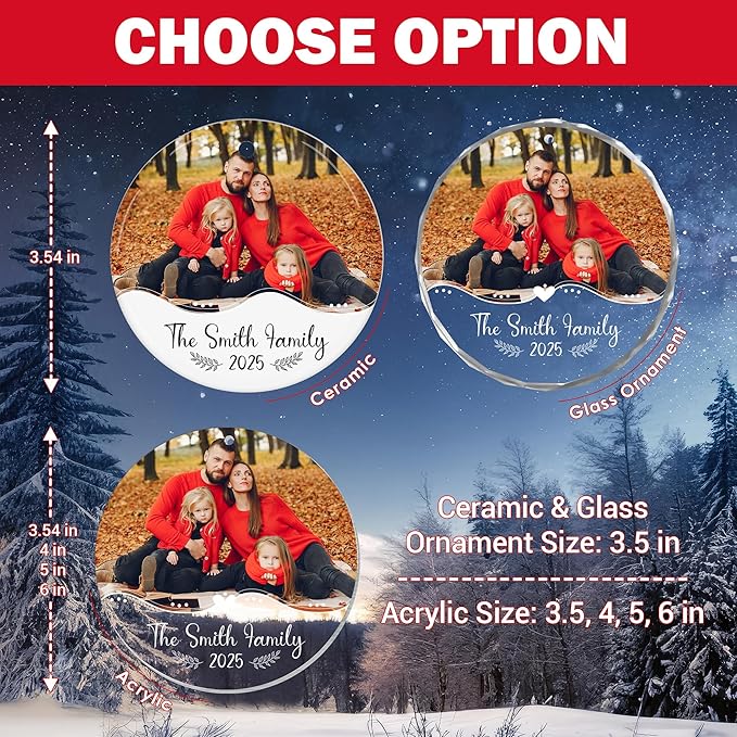 Personalized Family Photo Christmas Ornament 2025 – Custom Picture Glass Crystal Round Keepsake for Your Whole Family – Cherished Gift for Parents, Grandparents & Kids (#PGO08)