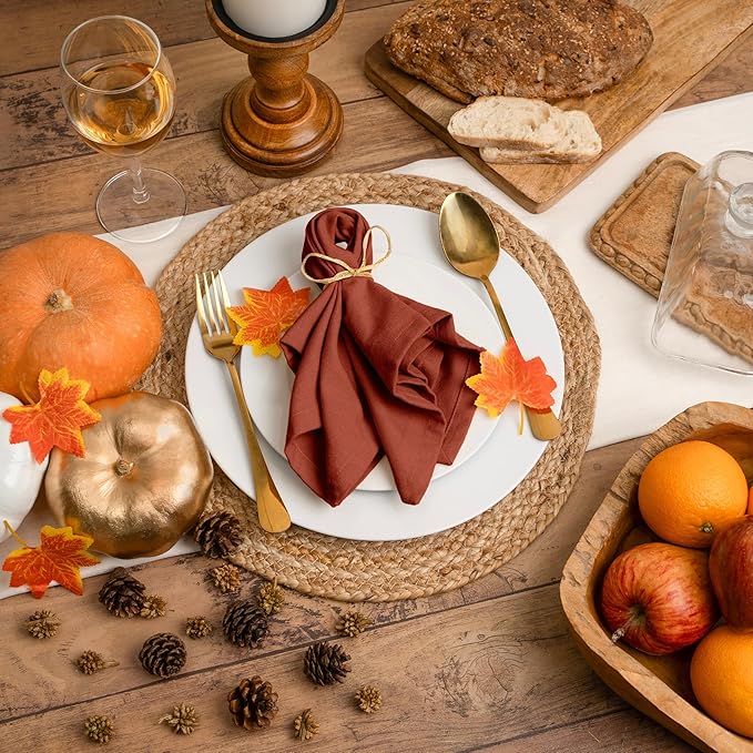 Blue Needles Solid Cloth Napkins Set of 6 Rust 100% Cotton Dinner Napkins 18x18 inches - Soft, Reusable, Absorbent & Washable Fall Thanksgiving Linen, Ideal for Events, Parties & Everyday Use