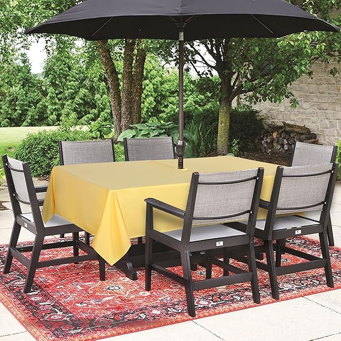 SARAFLORA Outdoor and Indoor Tablecloth -60x120 inch Yellow, Wrinkle Free Washable Waterproof Table Cloth with Umbrella Hole and Zipper Rectangle Table Cover for Spring/Summer/Patio/Picnic/BBQS/Party