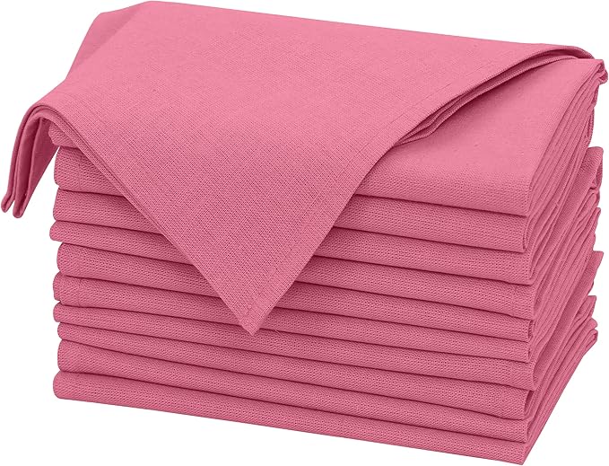 Ruvanti Linen Napkins Set of 12, 18x18 Cloth Napkins, Cotton Linen Blend Napkins Cloth Washable, Soft, Reusable Dinner Napkins for Wedding, Parties, Christmas, Thanksgiving, Everyday Use - Pink