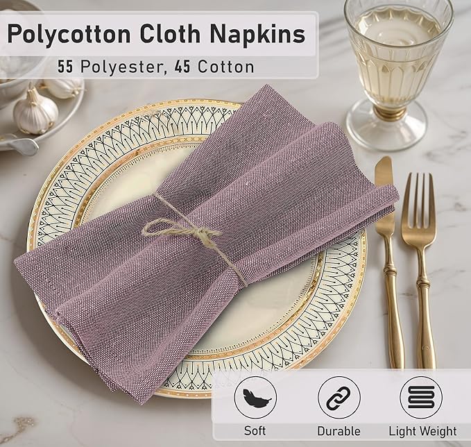 Ruvanti Cloth Napkins Set of 12, 18x18 Reusable Napkins Cloth Washable, Soft & Durable Table Napkin, Poly Cotton Fabric Dinner Napkins for Parties, Christmas, Thanksgiving, Weddings - Burgundy