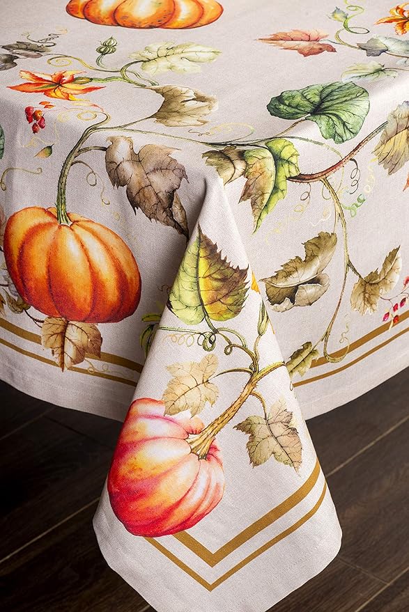 Maison d' Hermine Table Cloth Rectangle Table 100% Cotton 60 x 90 Inches Fall Tablecloth Reusable Everyday Use for Thanksgiving Christmas Decorations Dining Farmhouse Party (Potiron)