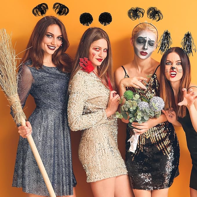 Censen 12 Pcs Christmas Pom Pom Headbands Spirit Party Headwear Tinsel Ponytails Head Bopper for Birthday Holiday