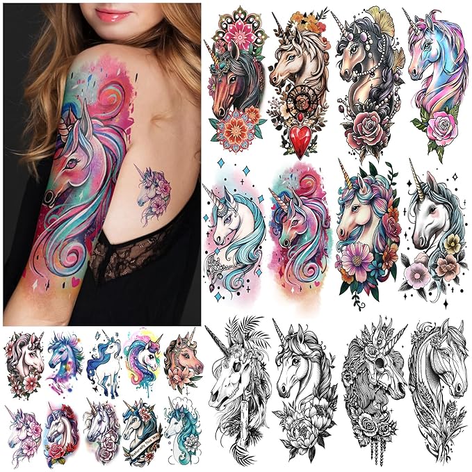 77 Sheets Temporary Tattoo for Women Men, 17 Sheets Half Arm Skull Flowers Tattoos, 60 Sheets Animals Tiny for Adult Kids Body Tattoos Stickers Waterproof Realistic Halloween Costume Decorations