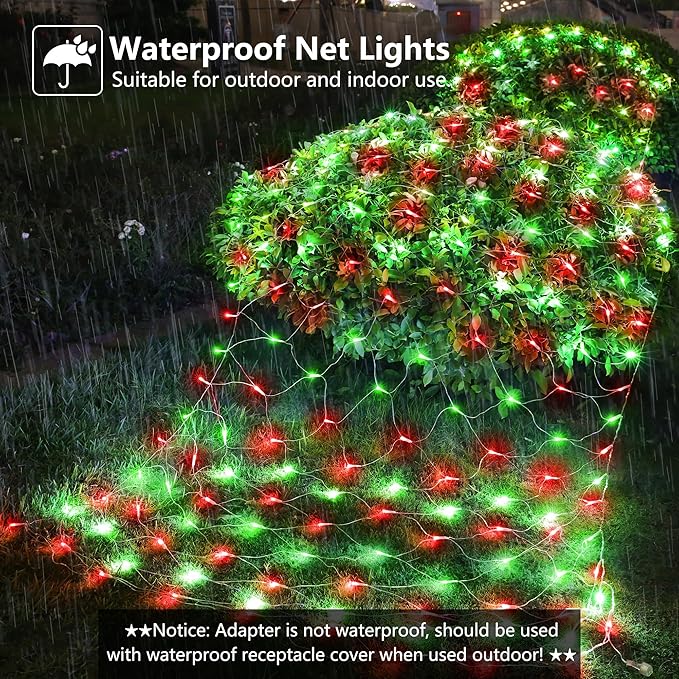11.5ft x 5ft Christmas Net Lights Outdoor, 360 LED Net Lights with 8 Modes, Connectable, Timer, Waterproof Low Voltage Bush Mesh Fairy String Light for Yard Bush Christmas Indoor Decor (Red & Green)
